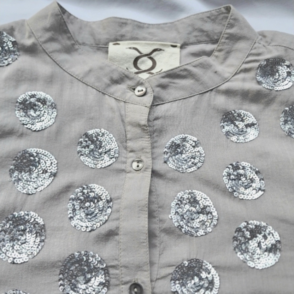 Figue Women's Tunic Large 3/4 Sleeve Silver Sequins EUC